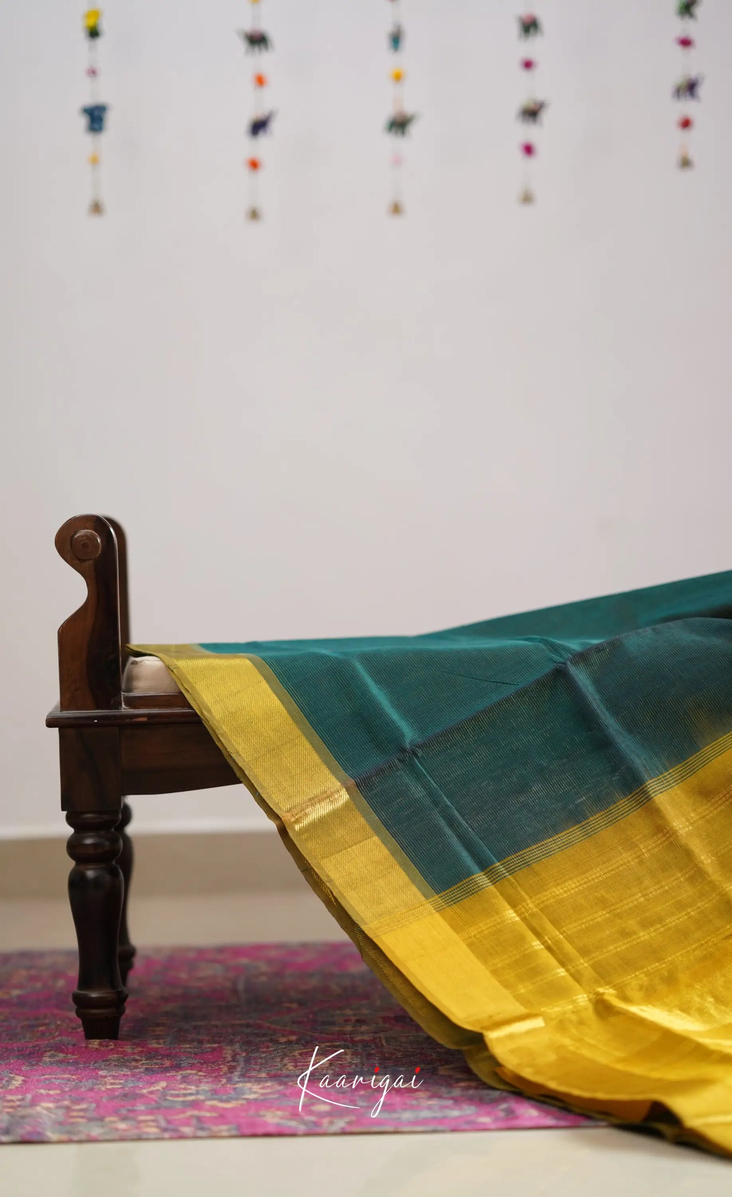 Chaarvi- Deep Bottle Green With Mustard Kanchi Silk Cotton Saree Sarees