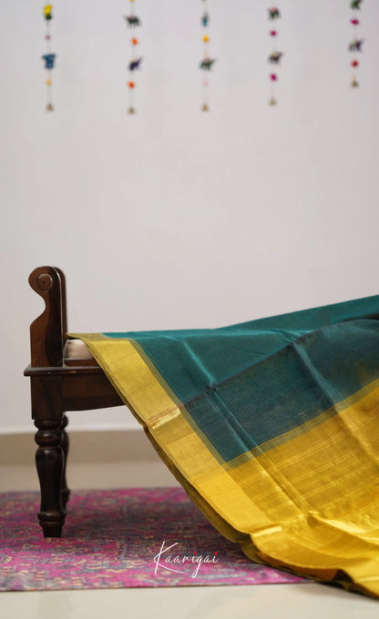 Chaarvi- Deep Bottle Green With Mustard Kanchi Silk Cotton Saree Sarees