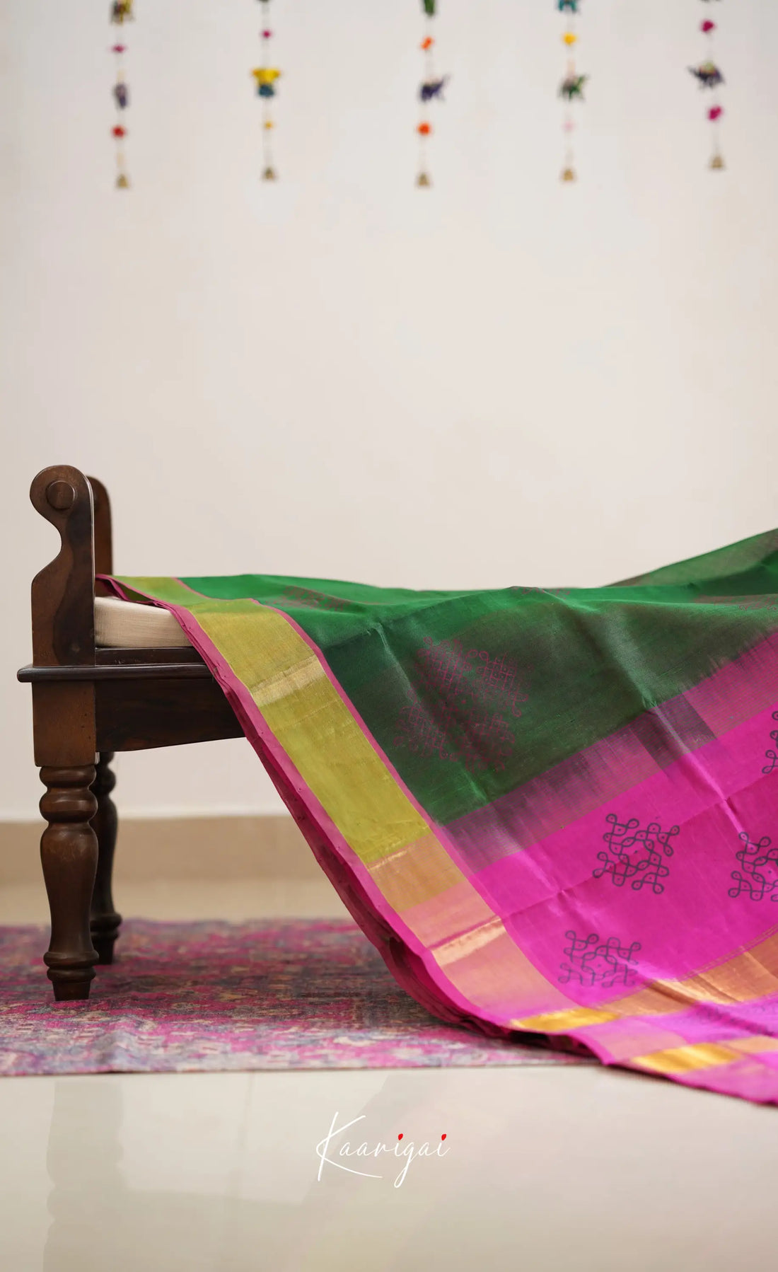 Chaarvi- Deep Bottle Green With Pink Kanchi Silk Cotton Saree Sarees