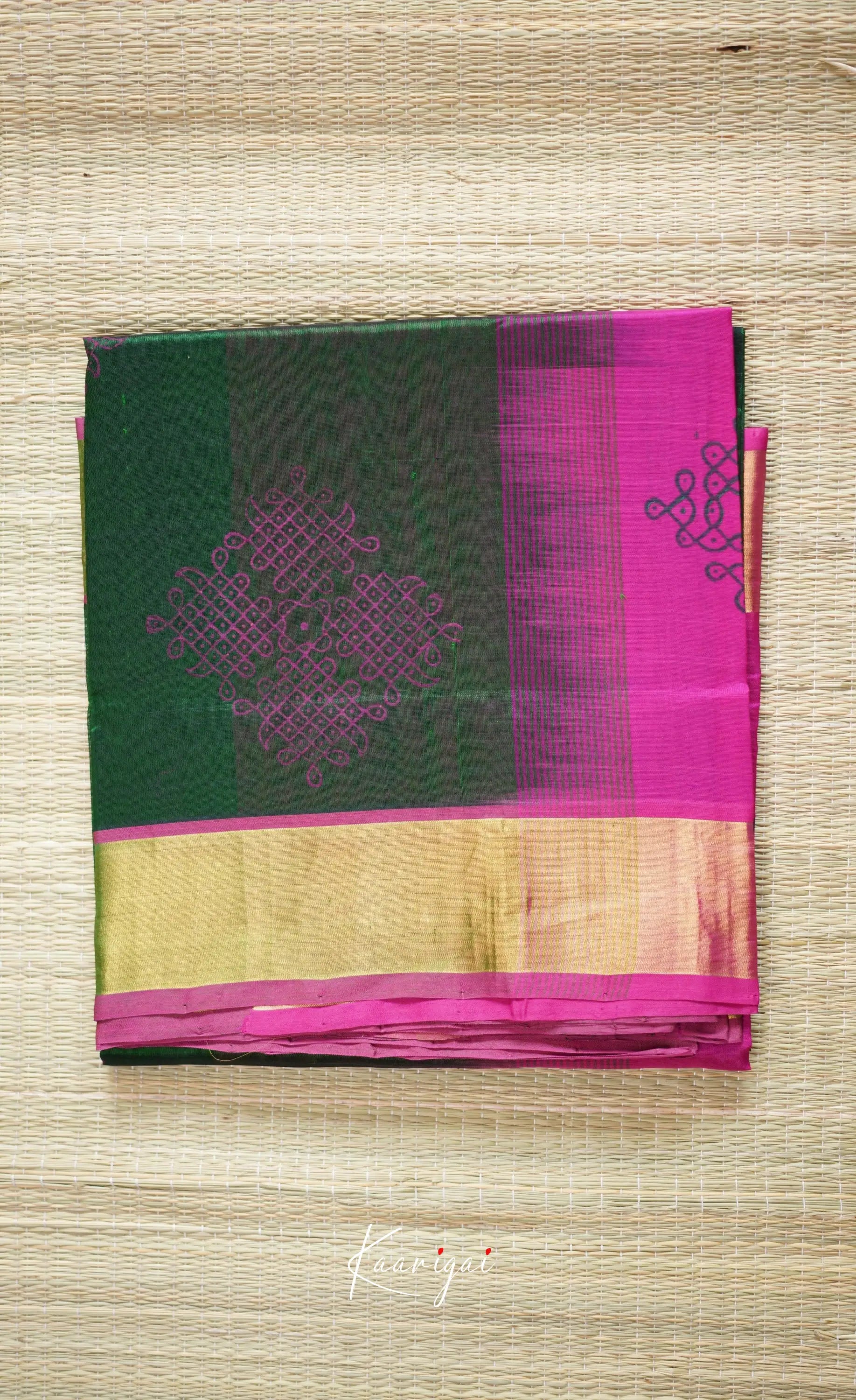 Chaarvi- Deep Bottle Green With Pink Kanchi Silk Cotton Saree Sarees