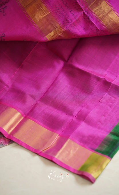 Chaarvi- Deep Bottle Green With Pink Kanchi Silk Cotton Saree Sarees