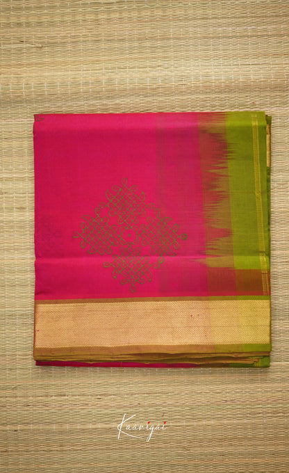 Chaarvi- Hot Pink With Green Kanchi Silk Cotton Saree Sarees