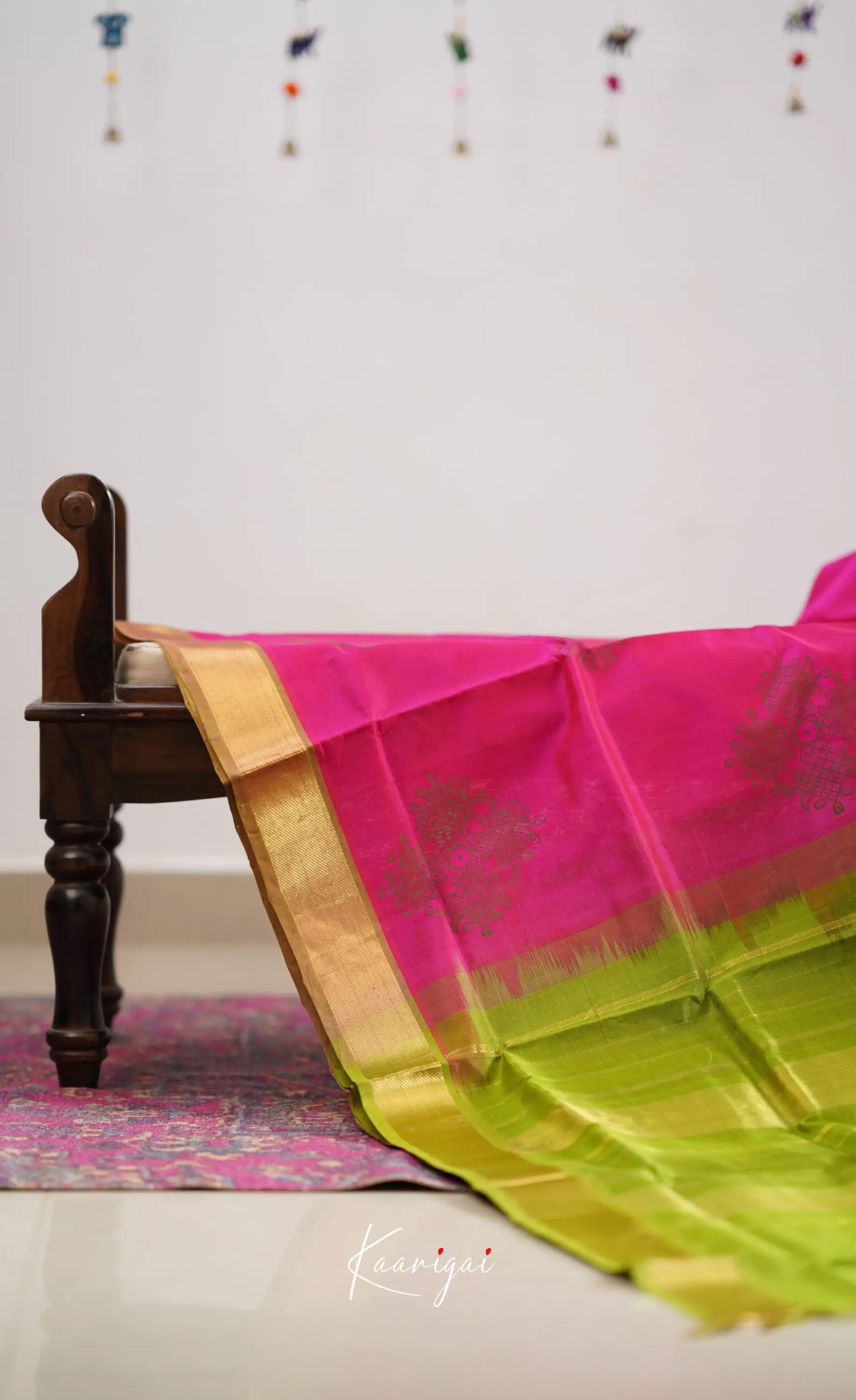 Chaarvi- Hot Pink With Green Kanchi Silk Cotton Saree Sarees