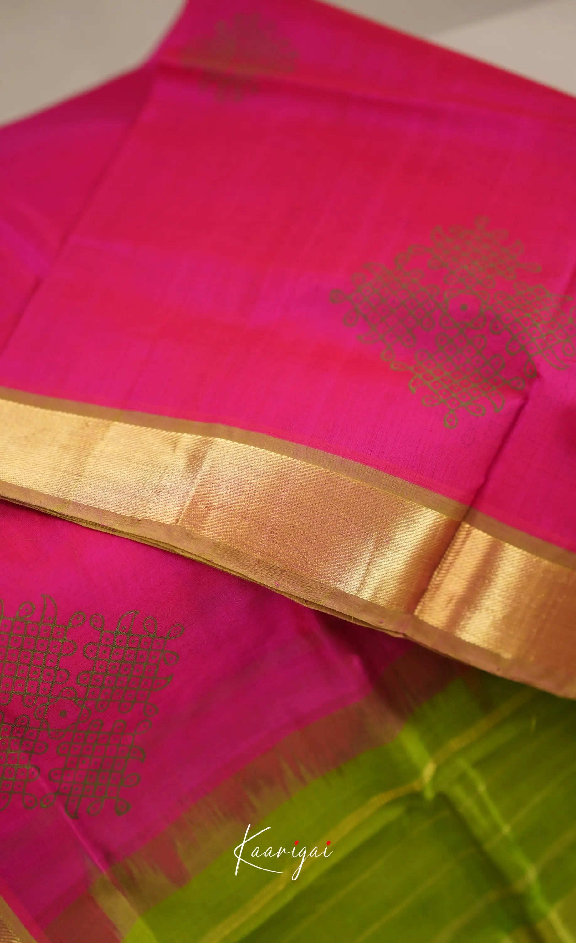 Chaarvi- Hot Pink With Green Kanchi Silk Cotton Saree Sarees