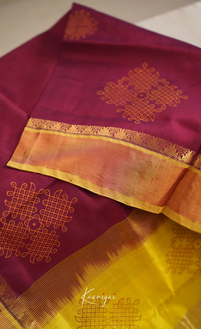 Chaarvi- Mustard With Maroon Kanchi Silk Cotton Saree Sarees