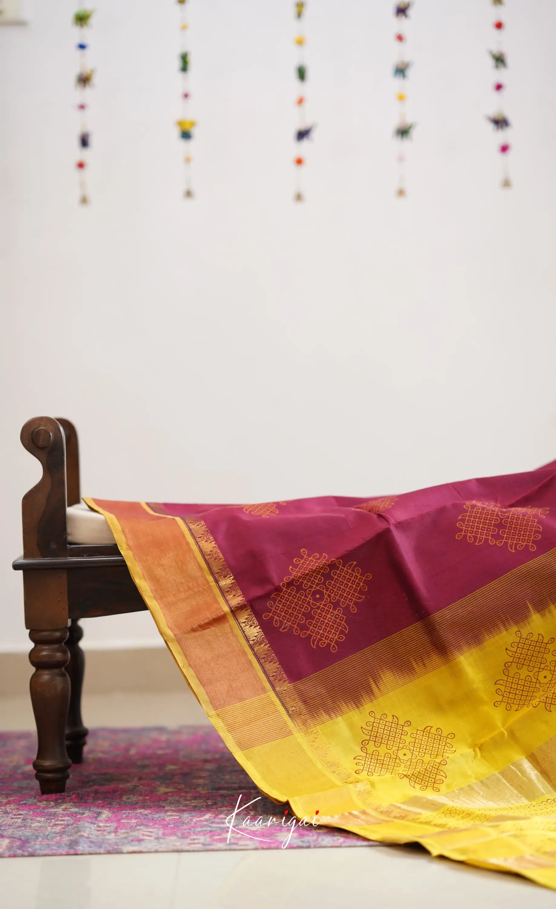 Chaarvi- Mustard With Maroon Kanchi Silk Cotton Saree Sarees