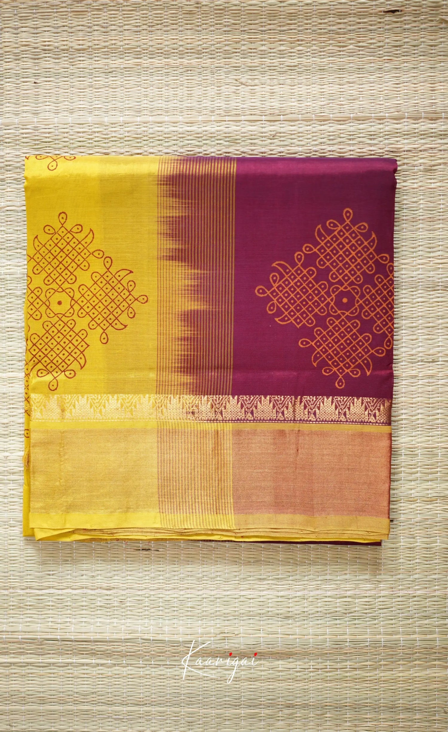 Chaarvi- Mustard With Maroon Kanchi Silk Cotton Saree Sarees