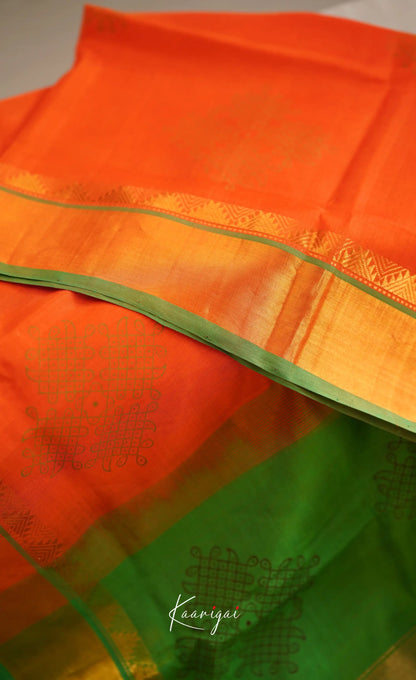 Chaarvi- Orange With Green Kanchi Silk Cotton Saree Sarees