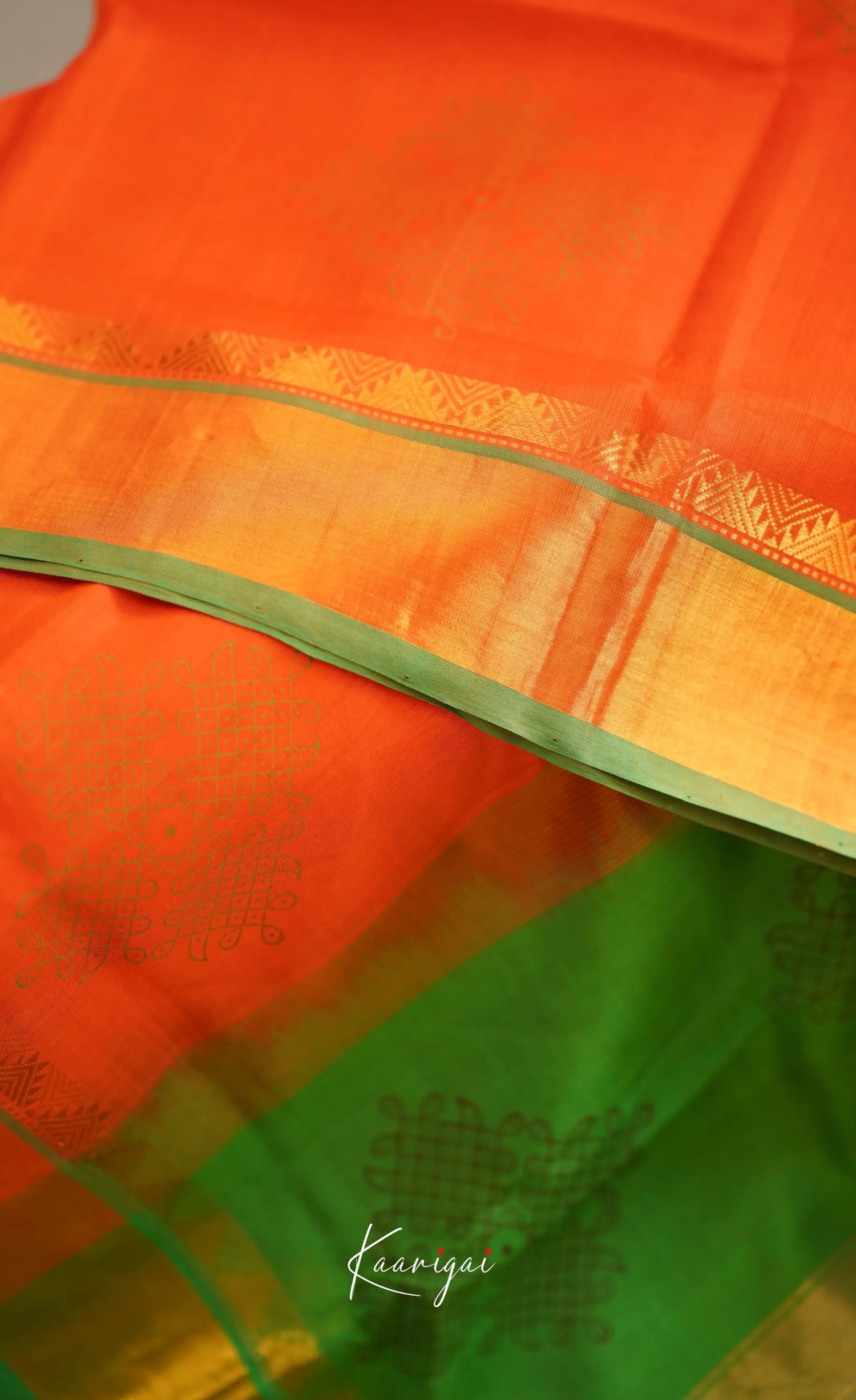 Chaarvi- Orange With Green Kanchi Silk Cotton Saree Sarees