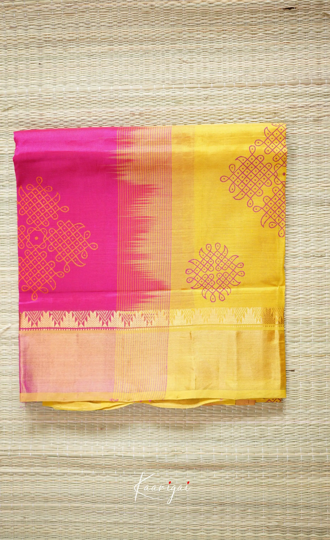 Chaarvi- Pink With Mustard Kanchi Silk Cotton Saree Sarees