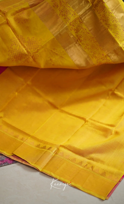 Chaarvi- Pink With Mustard Kanchi Silk Cotton Saree Sarees