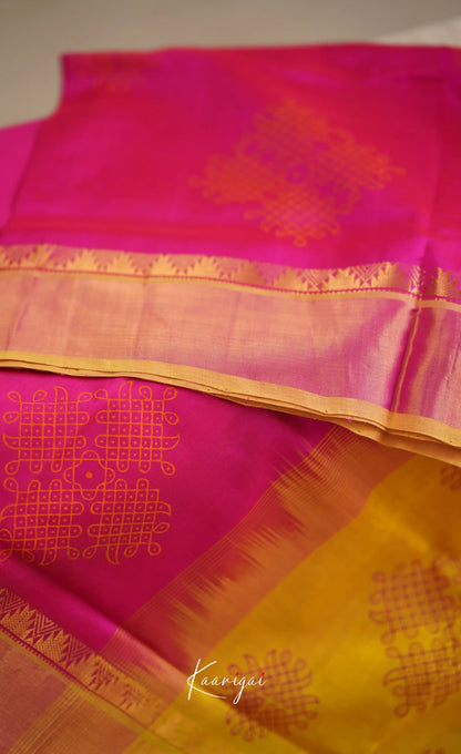 Chaarvi- Pink With Mustard Kanchi Silk Cotton Saree Sarees