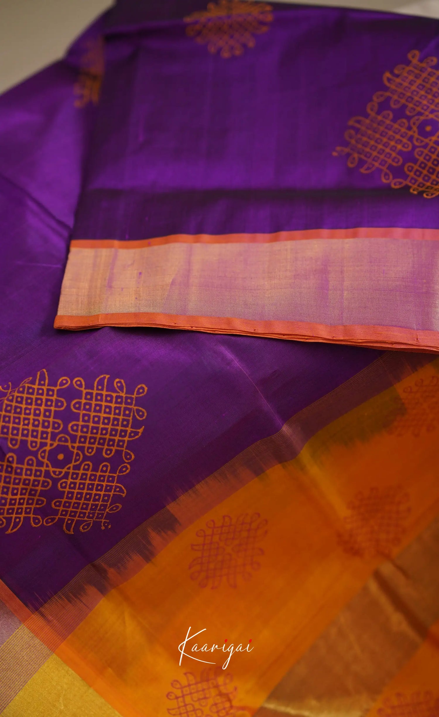 Chaarvi- Purple With Mustard Orange Kanchi Silk Cotton Saree Sarees