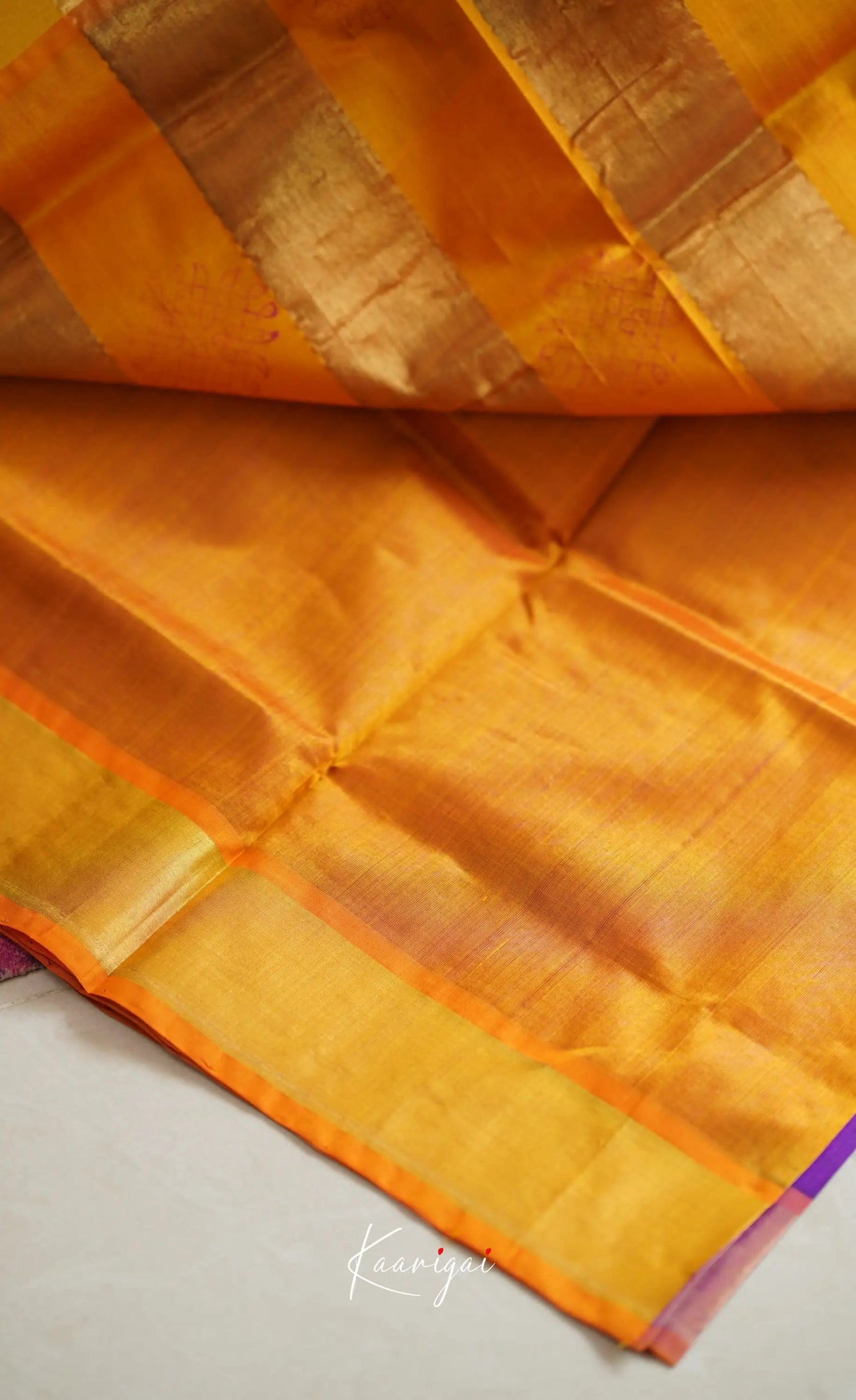 Chaarvi- Purple With Mustard Orange Kanchi Silk Cotton Saree Sarees