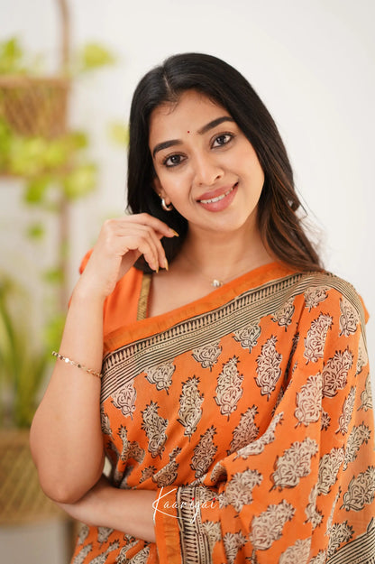 Chaavi Chanderi Saree - Orange And Olive Green Sarees