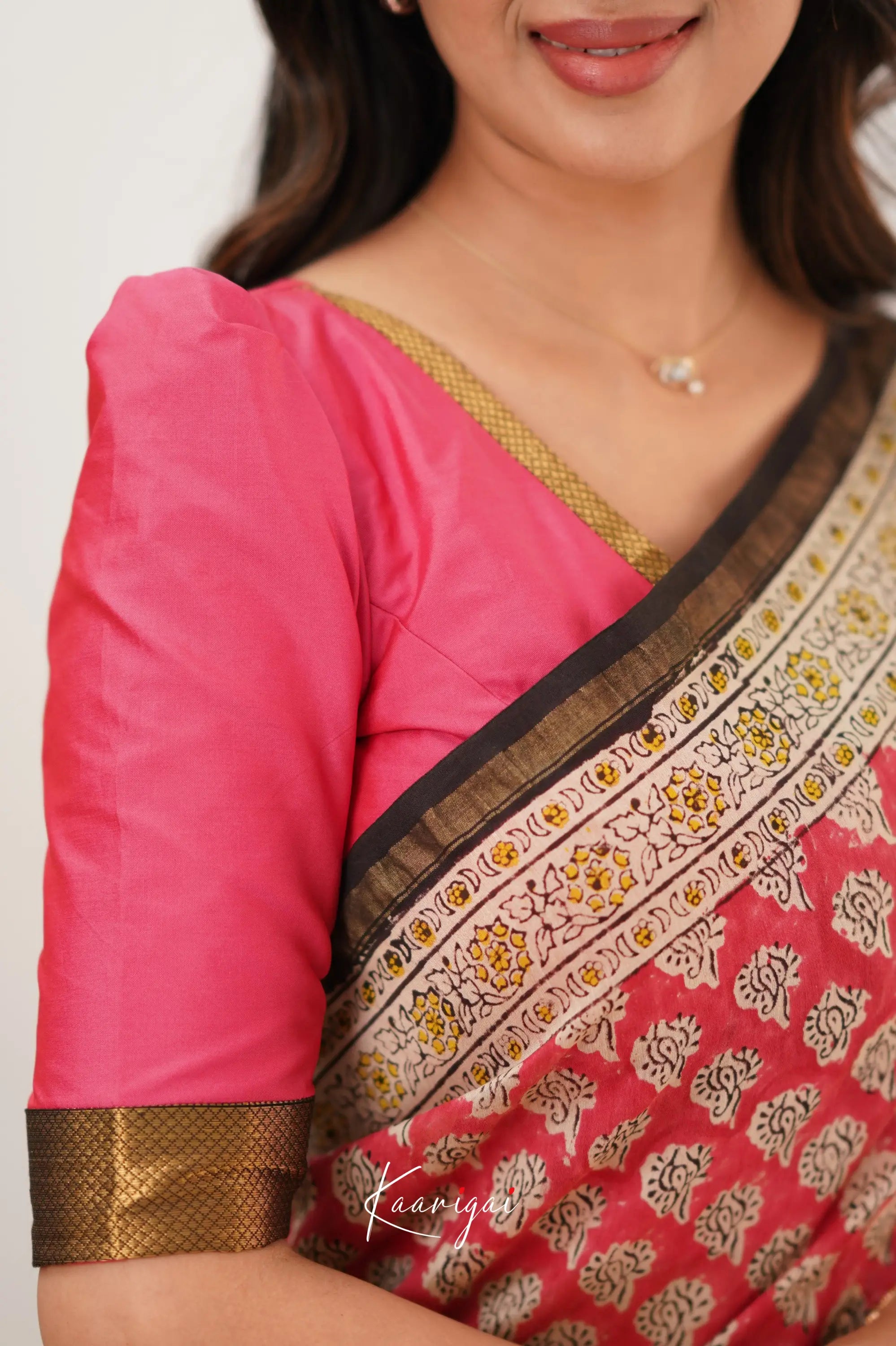 Chaavi Chanderi Saree - Bright Pink And Black Sarees