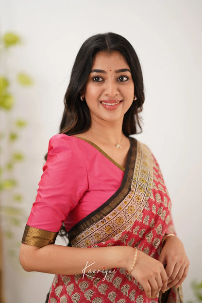 Chaavi Chanderi Saree - Bright Pink And Black Sarees