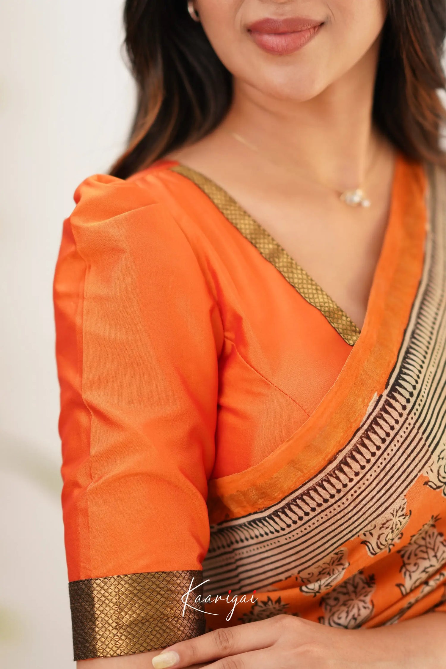 Chaavi Chanderi Saree - Orange And Olive Green Sarees