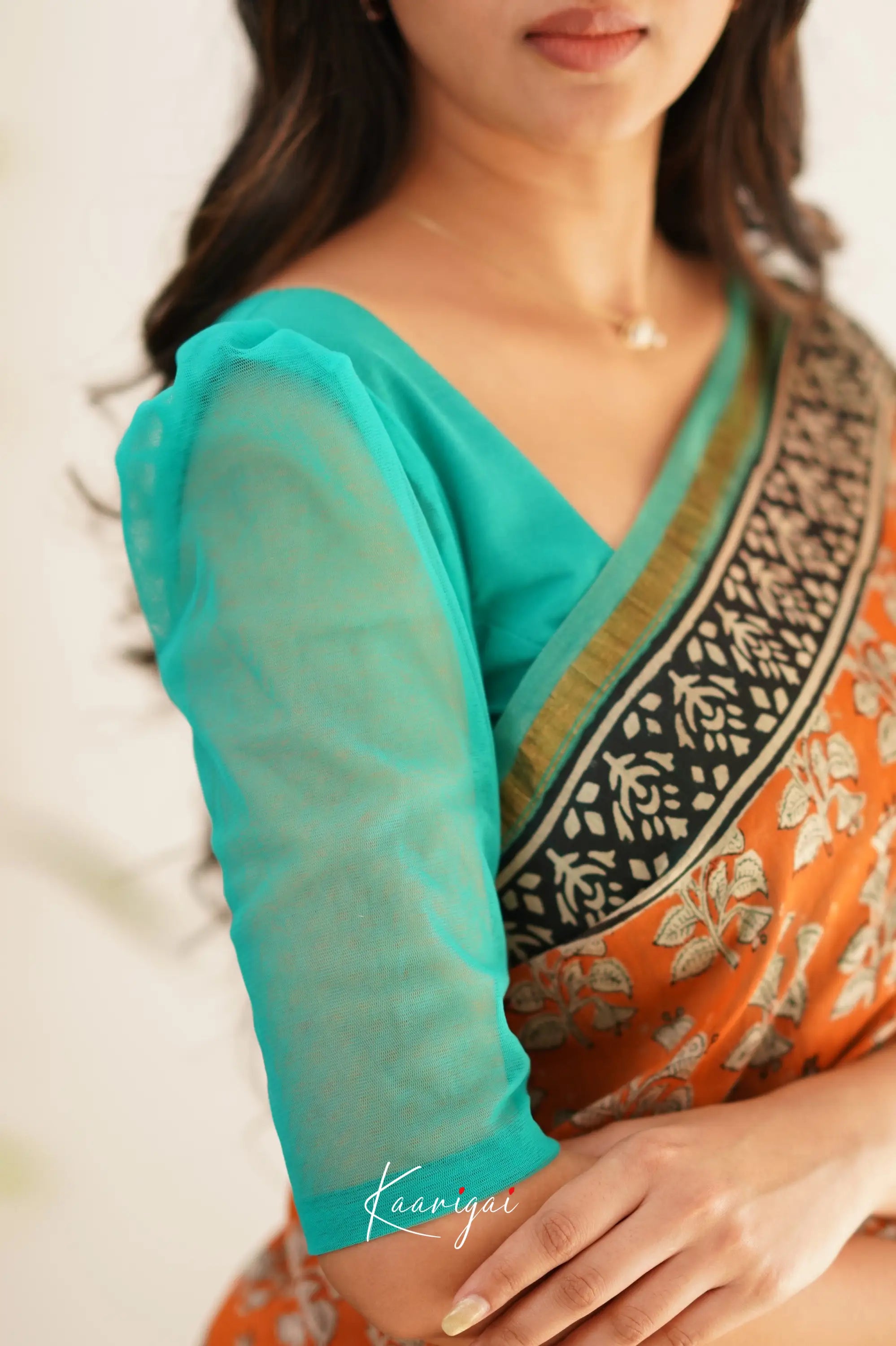 Chaavi Chanderi Saree - Orange And Teal Green Sarees