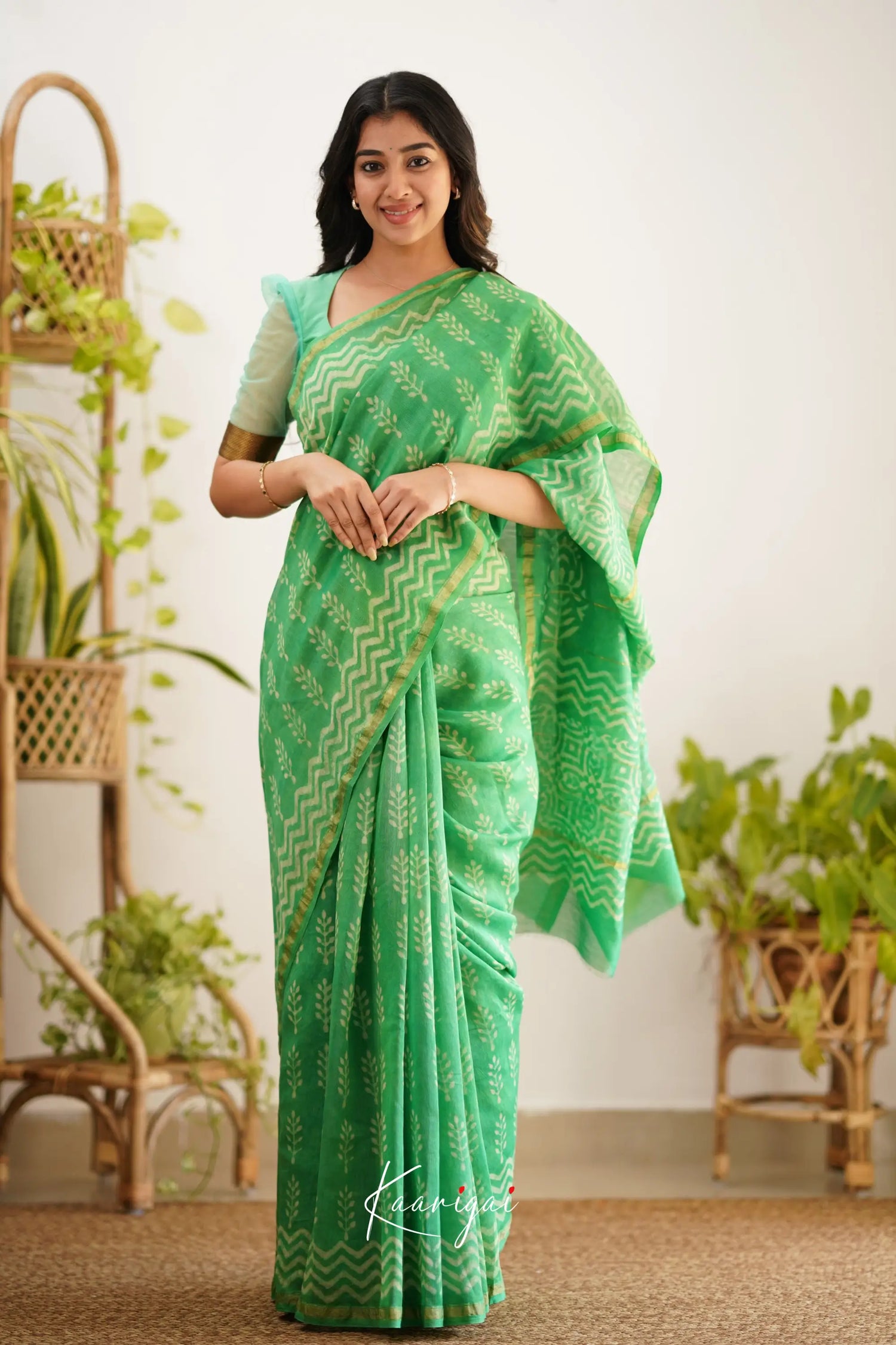 Chaavi Chanderi Saree - Sea Green Sarees