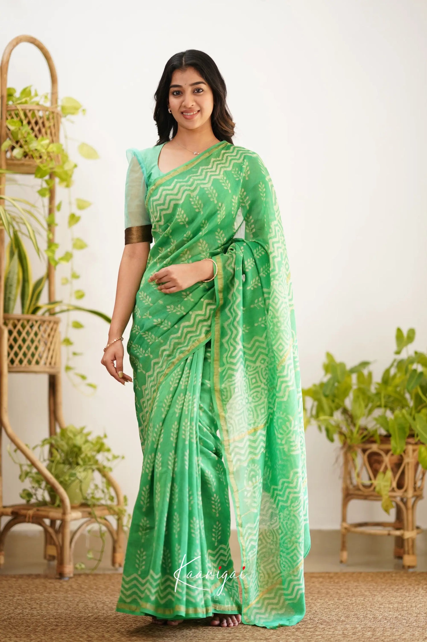 Chaavi Chanderi Saree - Sea Green Sarees