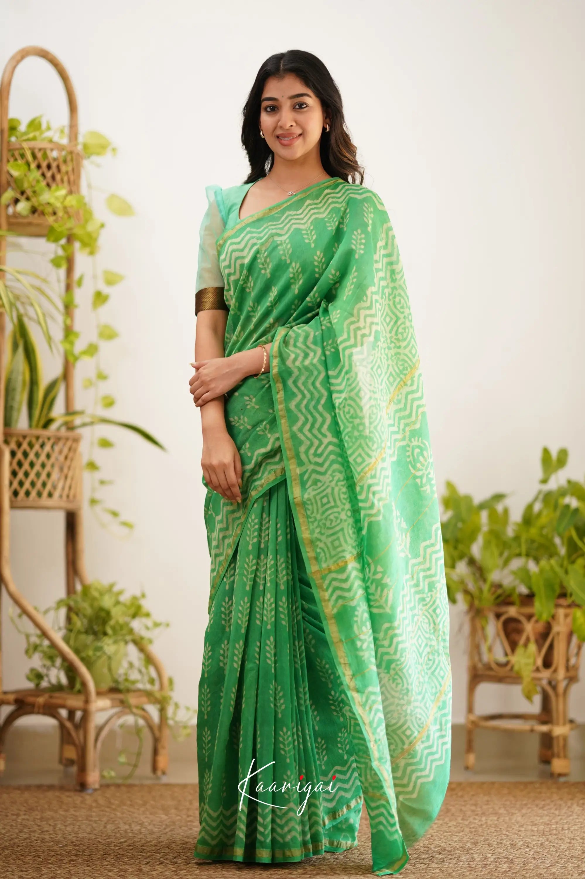 Chaavi Chanderi Saree - Sea Green Sarees