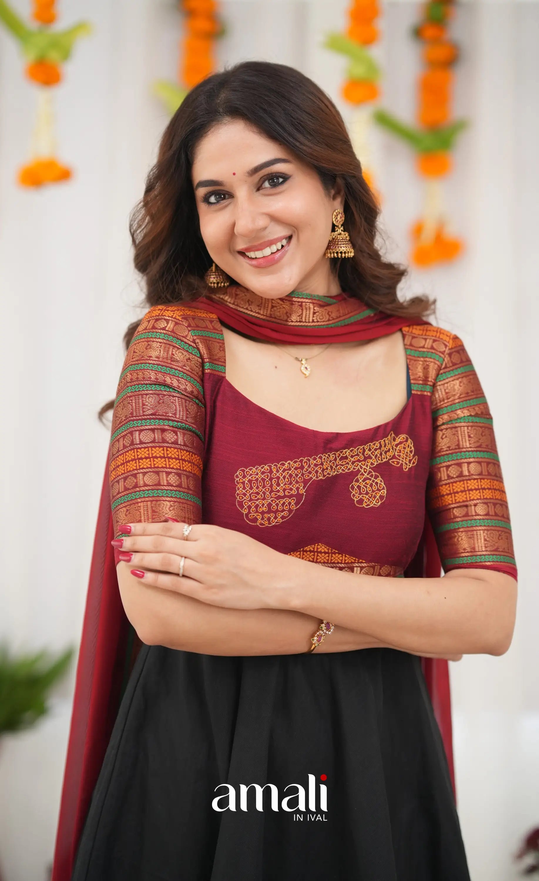 Chettinad Cotton Anarkali - Black and Maroonish Red Anarkalis