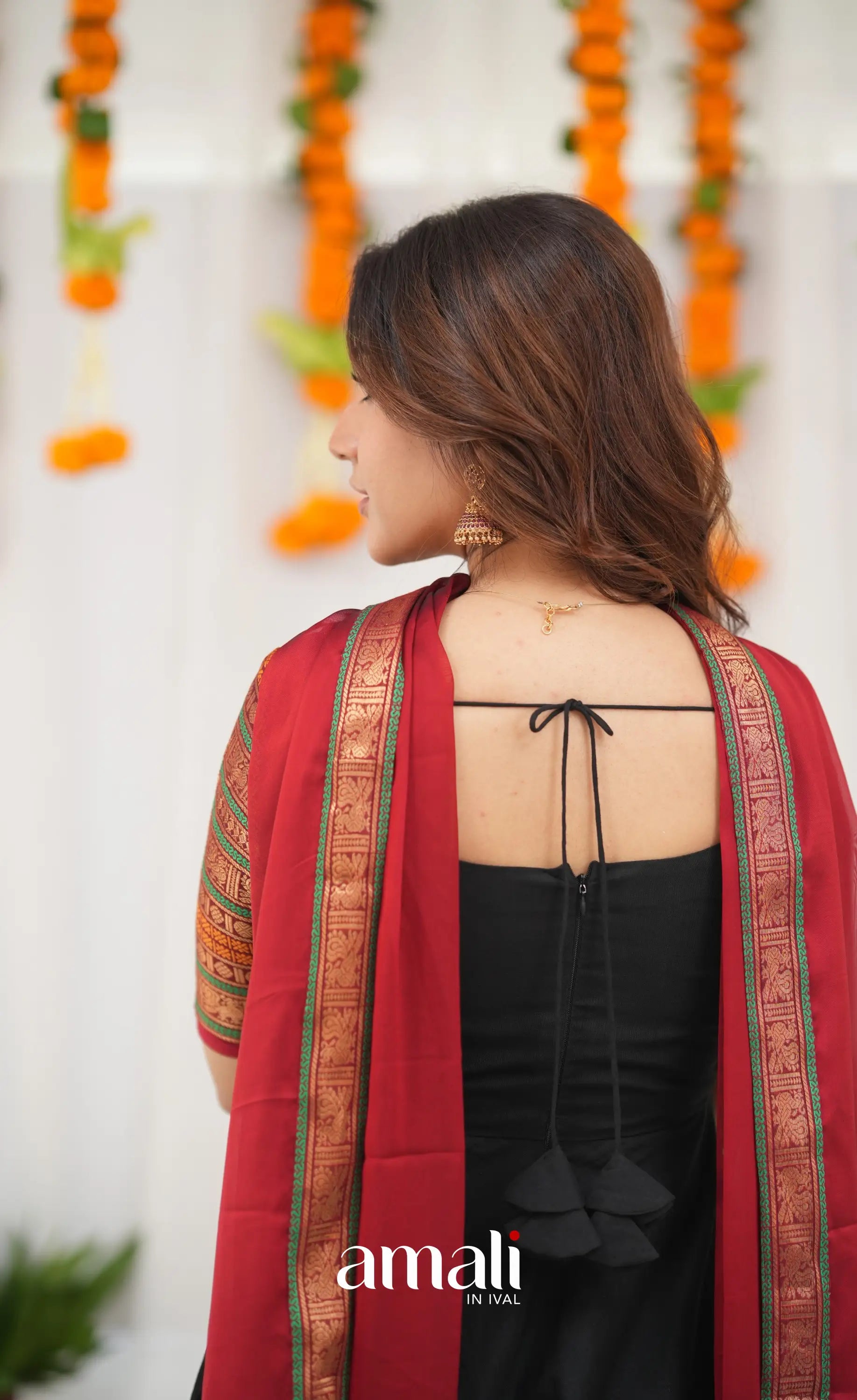 Chettinad Cotton Anarkali - Black and Maroonish Red Anarkalis