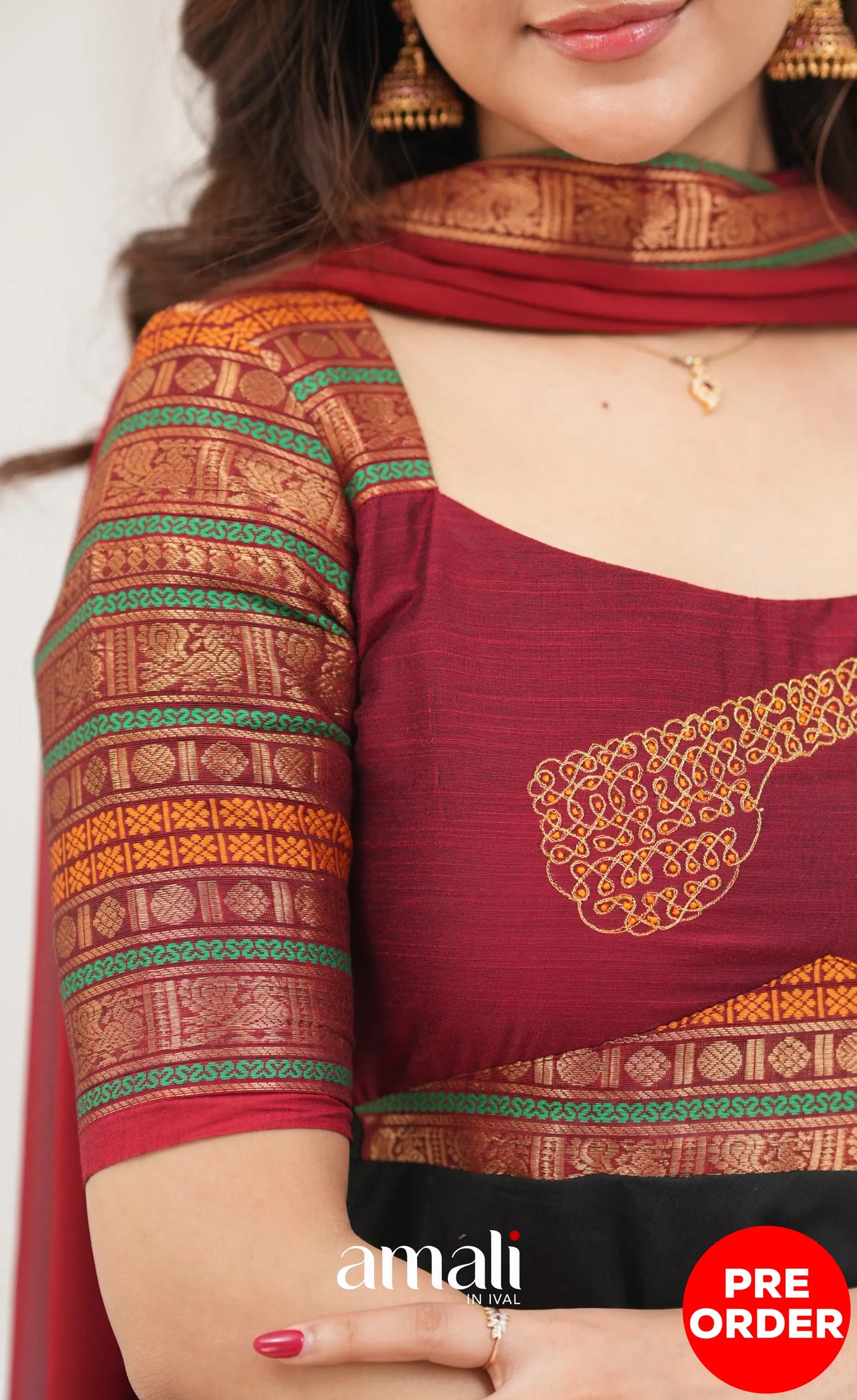 Chettinad Cotton Anarkali - Black and Maroonish Red Anarkalis