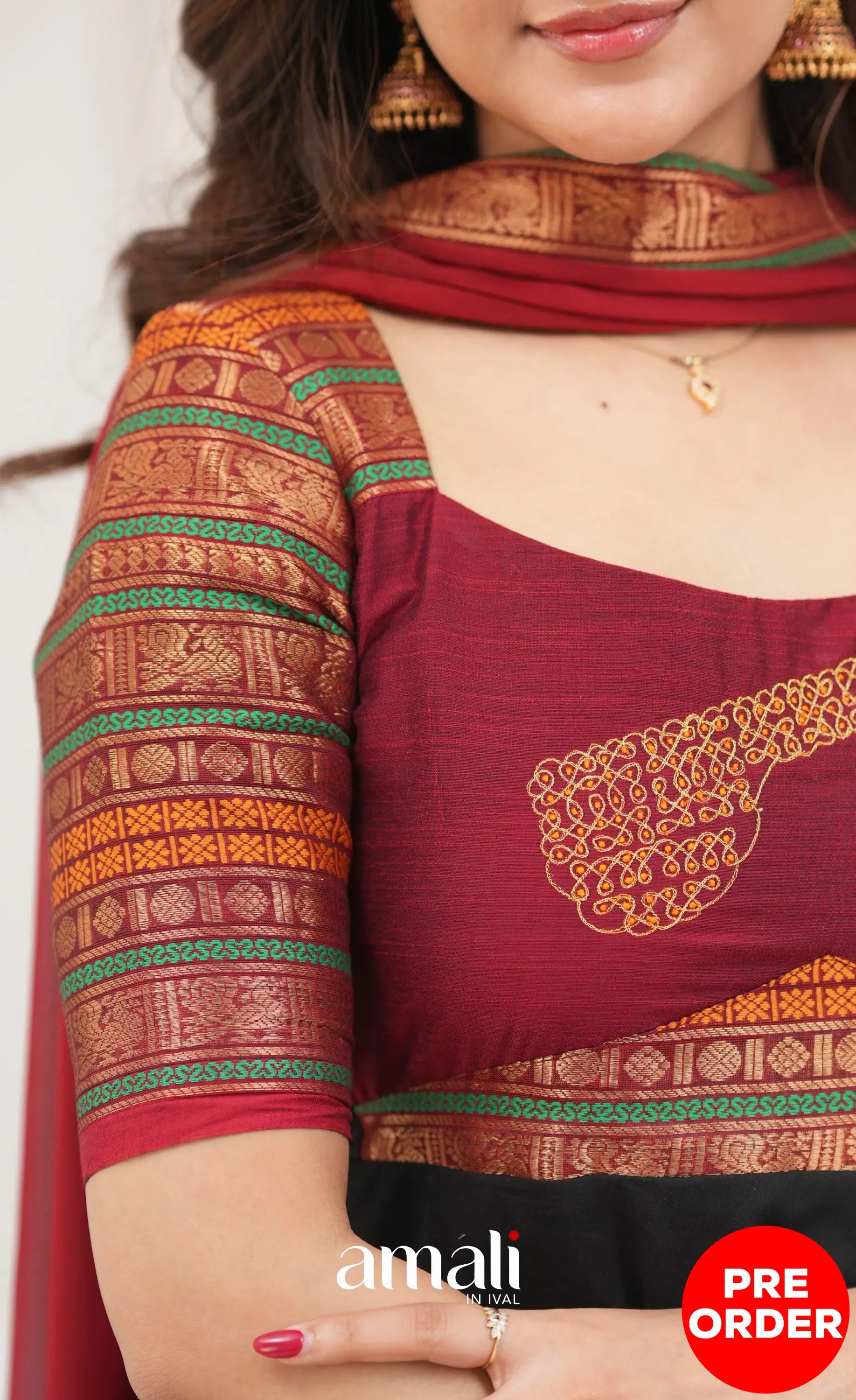 Chettinad Cotton Anarkali - Black and Maroonish Red Anarkalis