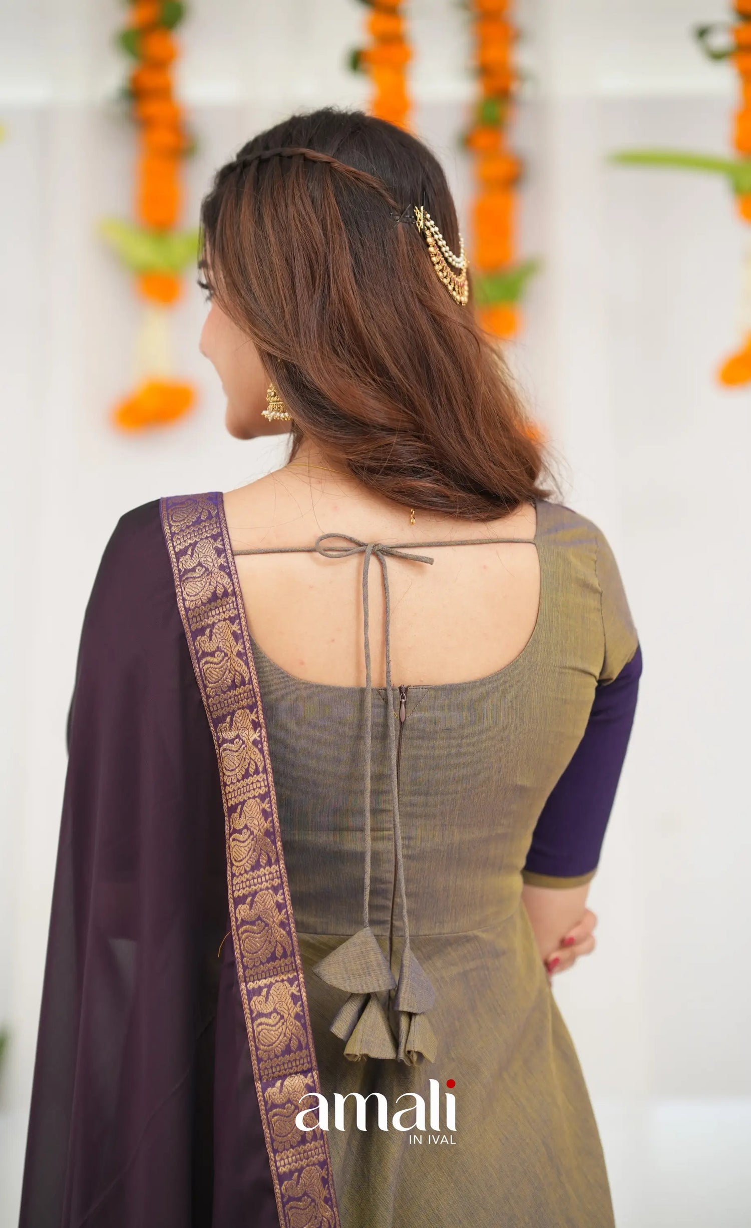 Chettinad Cotton Anarkali - Brownish Grey and Dark Plum Anarkalis