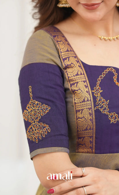 Chettinad Cotton Anarkali - Brownish Grey and Dark Plum Anarkalis