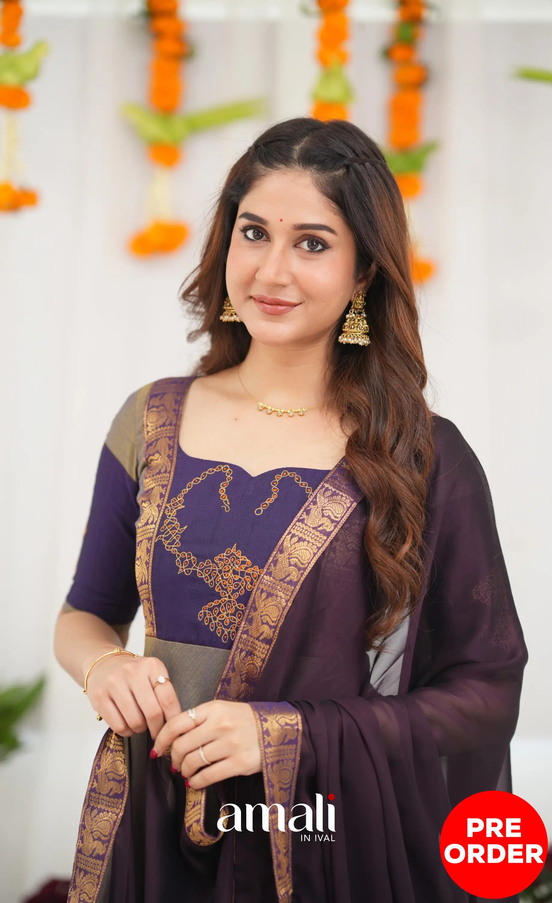 Chettinad Cotton Anarkali - Brownish Grey and Dark Plum Anarkalis