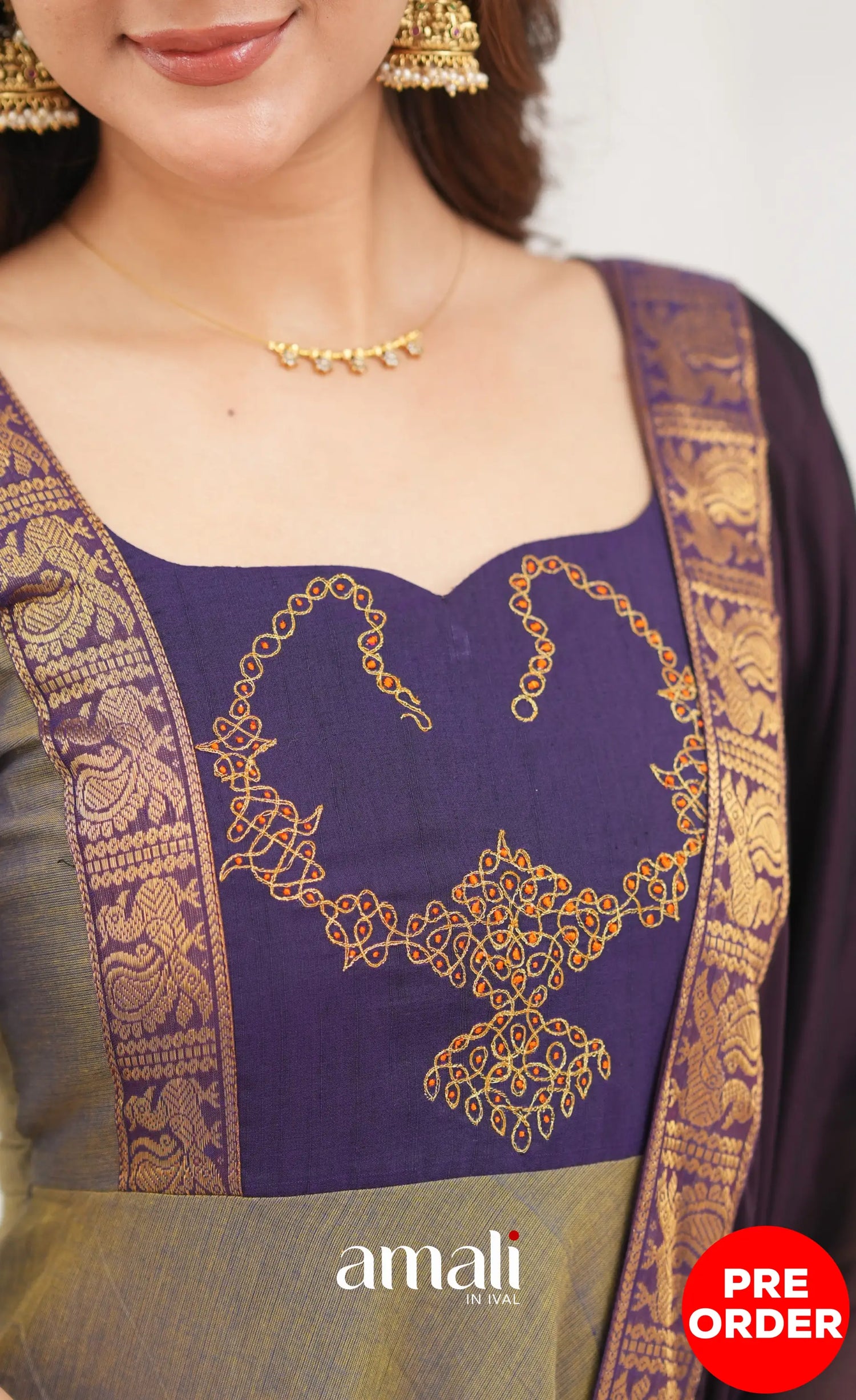 Chettinad Cotton Anarkali - Brownish Grey and Dark Plum Anarkalis