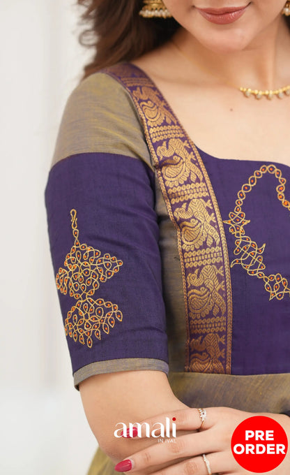 Chettinad Cotton Anarkali - Brownish Grey and Dark Plum Anarkalis