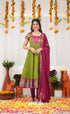 Chettinad Cotton Anarkali - Leaf Green and Magenta Pink Anarkalis