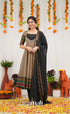 Chettinad Cotton Anarkali - Light greyish Brown and Black Anarkalis