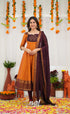 Chettinad Cotton Anarkali - Orange and Deep Wine Anarkalis