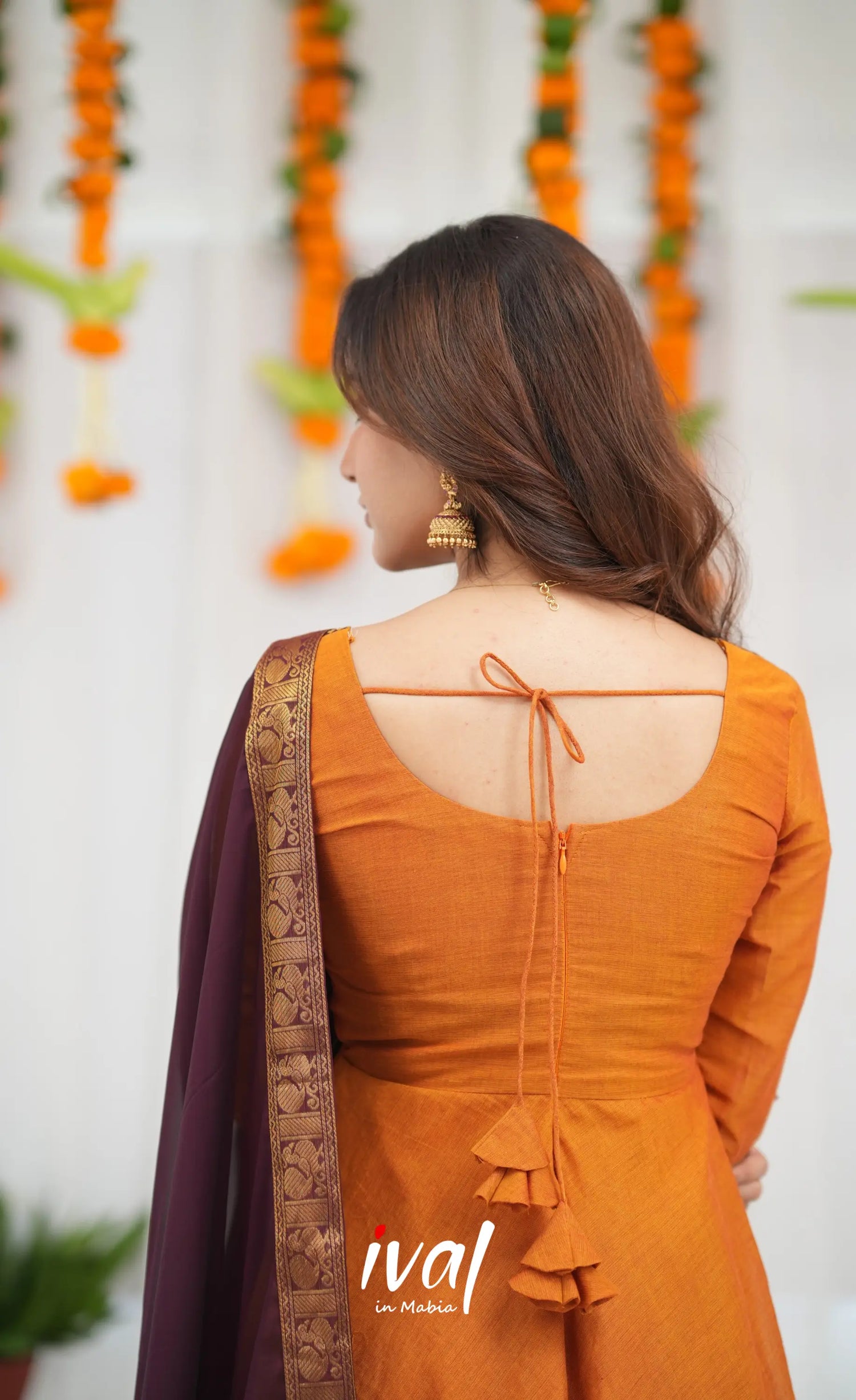 Chettinad Cotton Anarkali - Orange and Deep Wine Anarkalis