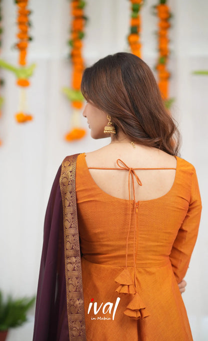 Chettinad Cotton Anarkali - Orange and Deep Wine Anarkalis