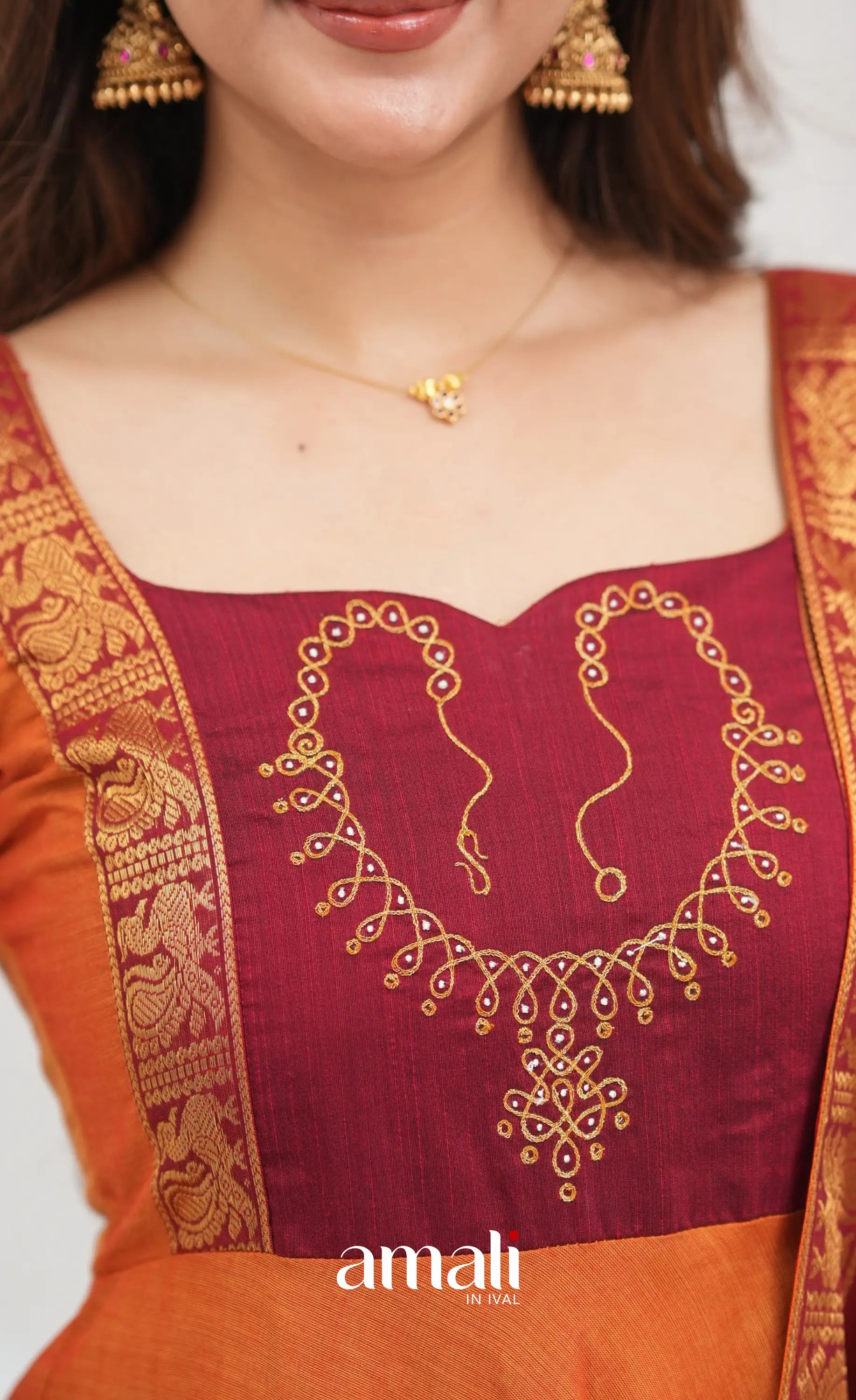 Chettinad Cotton Anarkali - Orange and Red Anarkalis