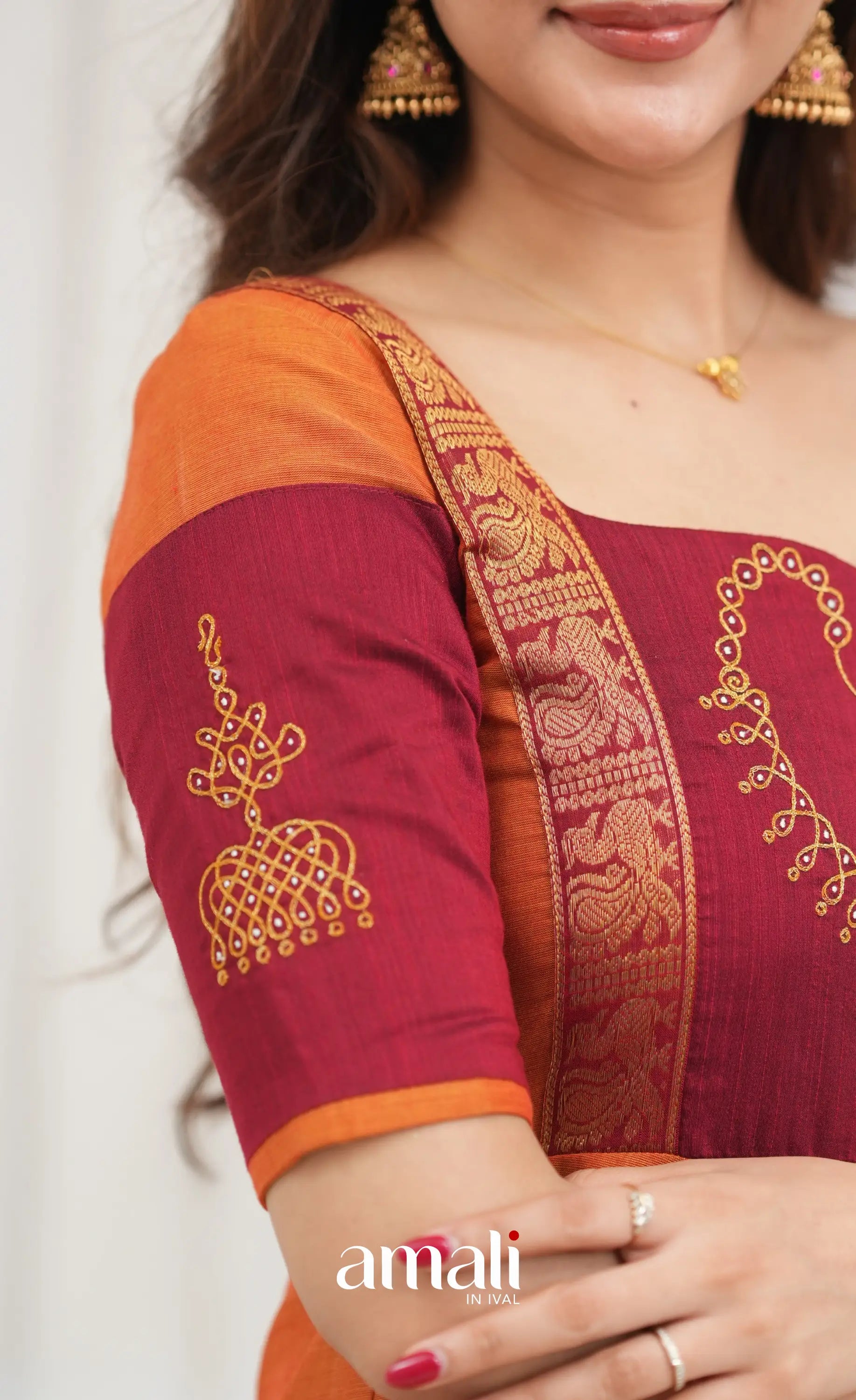Chettinad Cotton Anarkali - Orange and Red Anarkalis