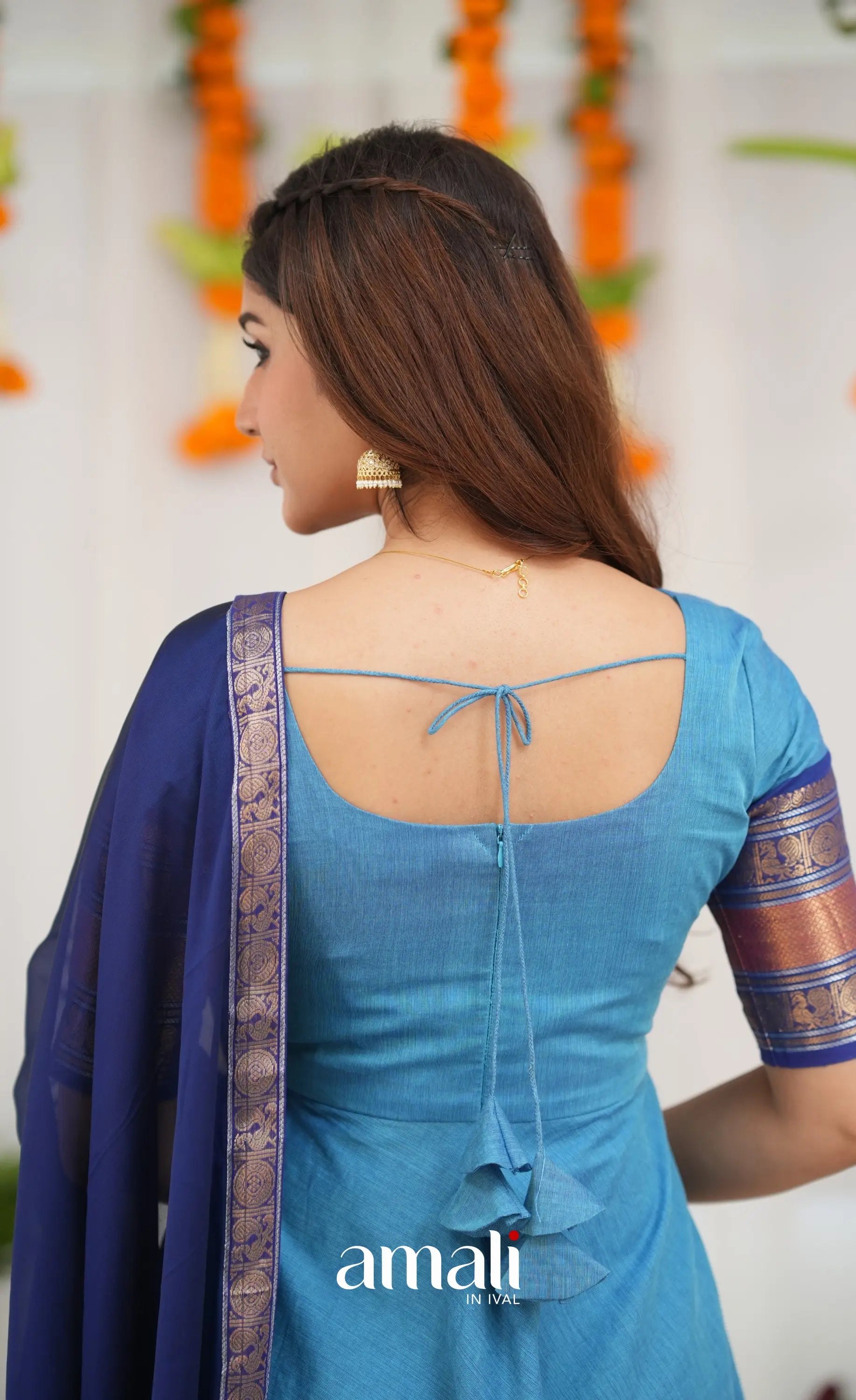 Chettinad Cotton Anarkali - Sky Blue and Dark Blue Anarkalis