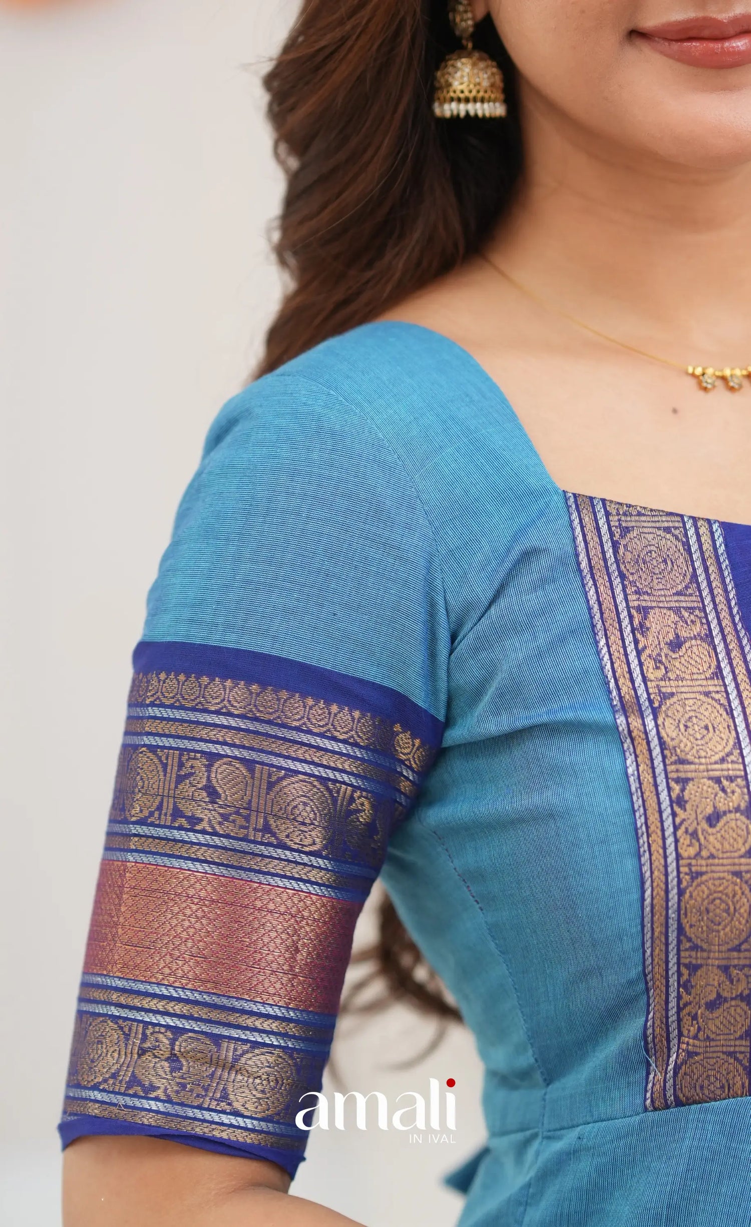 Chettinad Cotton Anarkali - Sky Blue and Dark Blue Anarkalis