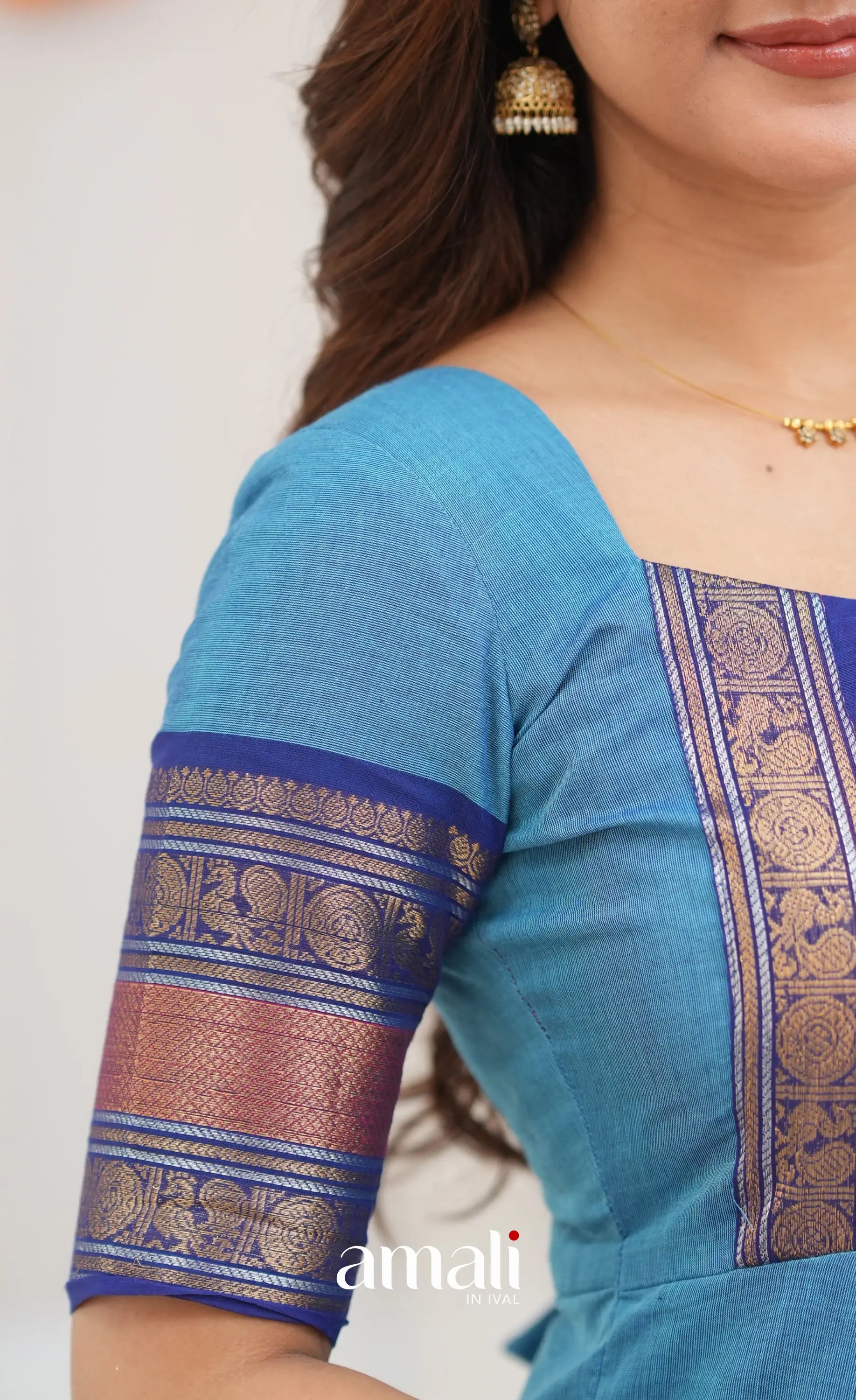 Chettinad Cotton Anarkali - Sky Blue and Dark Blue Anarkalis