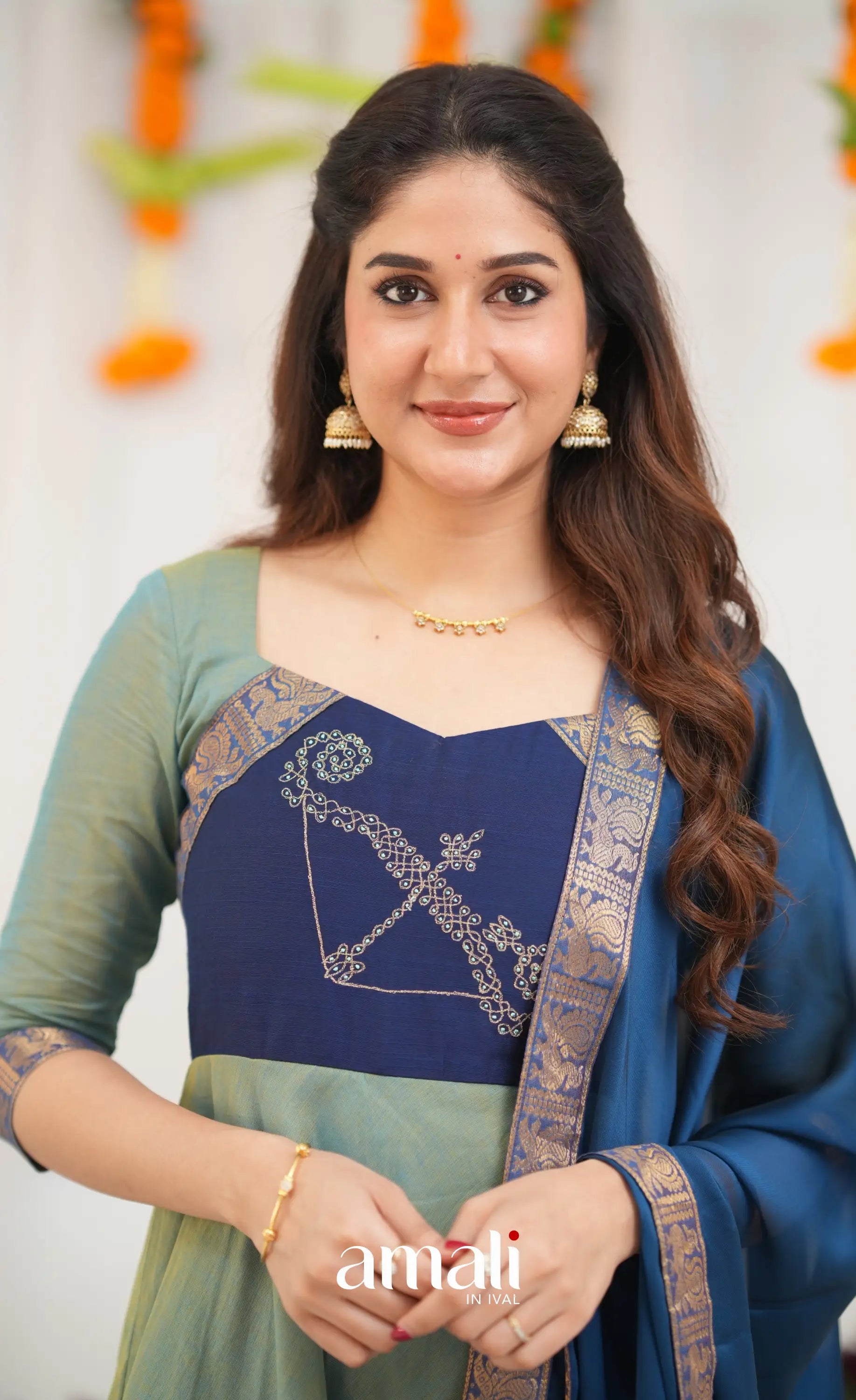 Chettinad Cotton Anarkali - Two Tone Sea Blue and Blue Anarkalis