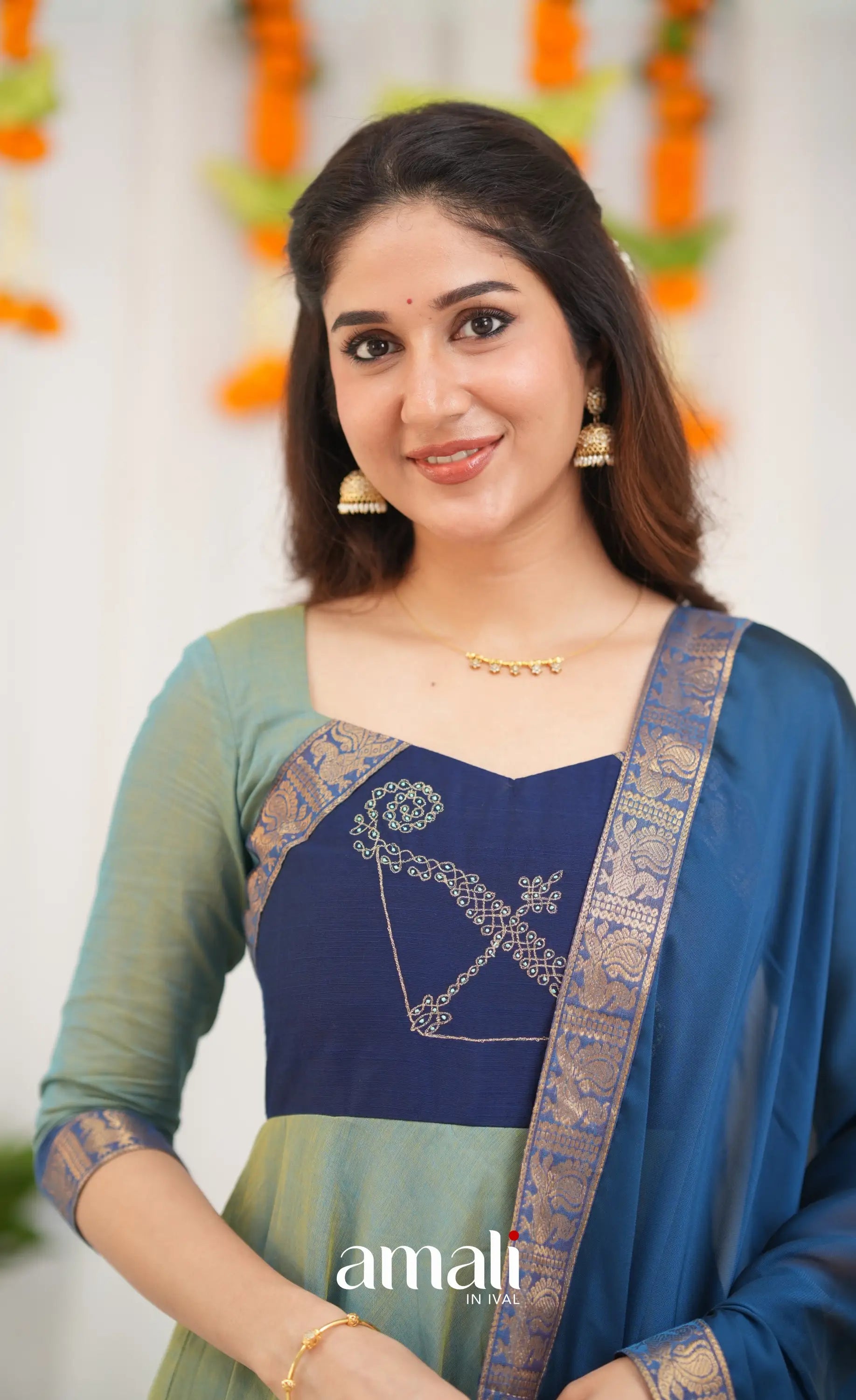 Chettinad Cotton Anarkali - Two Tone Sea Blue and Blue Anarkalis