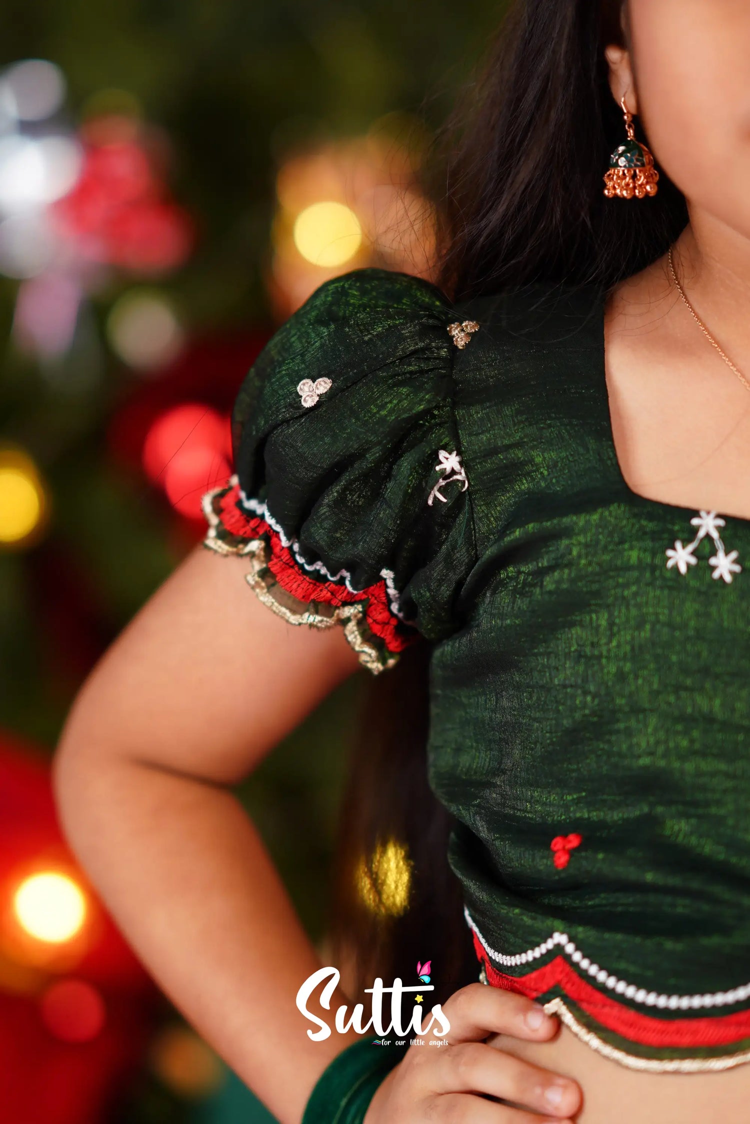 Christmas Croptop &amp; Skirt - Dark Green Kids-Suttis