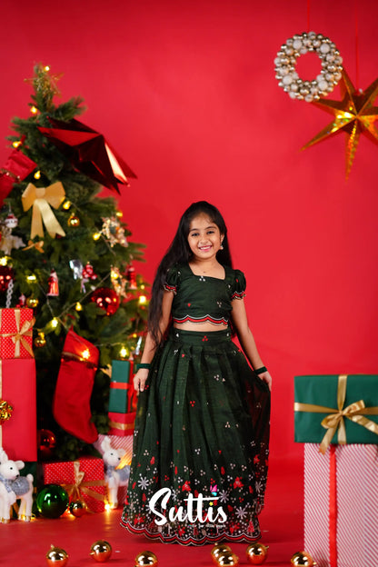 Christmas Croptop &amp; Skirt - Dark Green Kids-Suttis