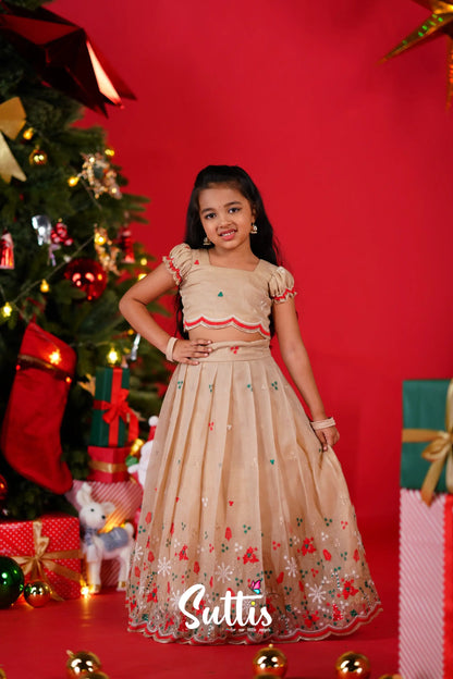 Christmas Croptop &amp; Skirt - Light Cream Kids-Suttis